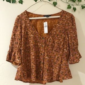 Burnt orange American eagle floral top